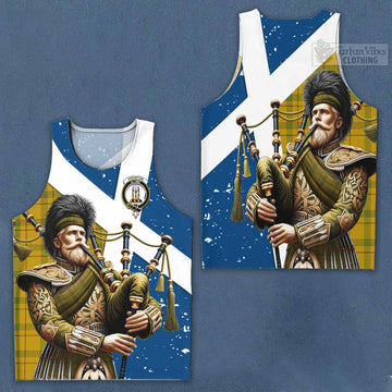 Houston Tartan Men's Tank Top with Family Crest Scottish Bagpiper Vibes