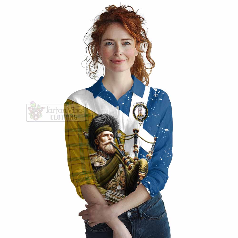 Tartan Vibes Clothing Houston Tartan Women's Casual Shirt with Family Crest Scottish Bagpiper Vibes