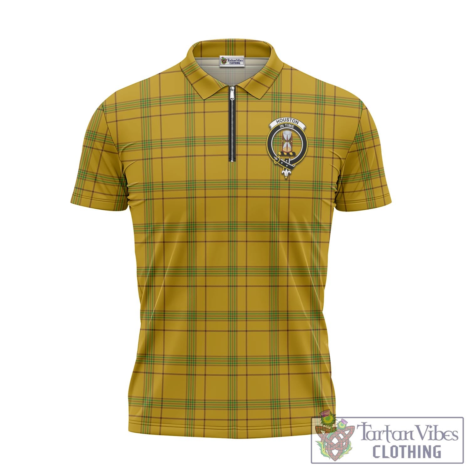 Tartan Vibes Clothing Houston Tartan Zipper Polo Shirt with Family Crest