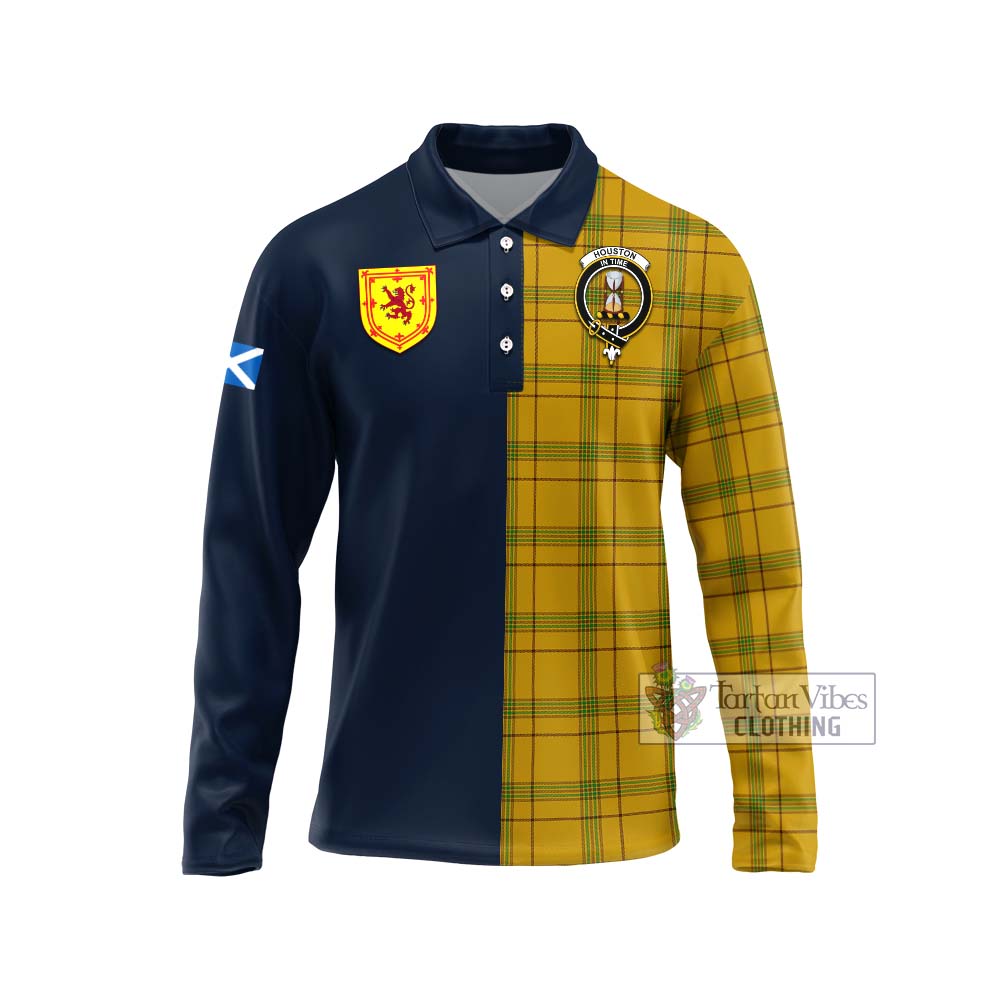 Tartan Vibes Clothing Houston Tartan Long Sleeve Polo Shirt with Scottish Lion Royal Arm Half Style