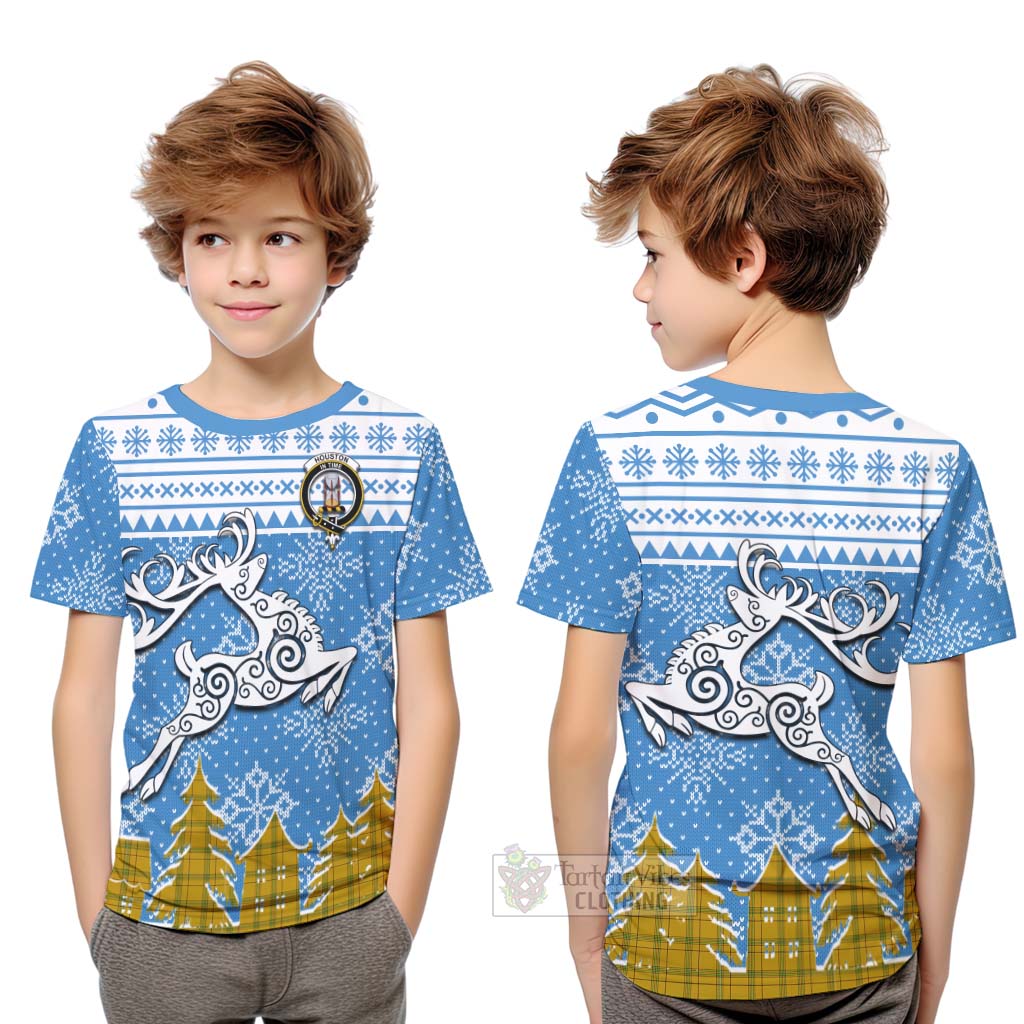 Tartan Vibes Clothing Houston Clan Christmas Kid T-Shirt Celtic Reindeer Style