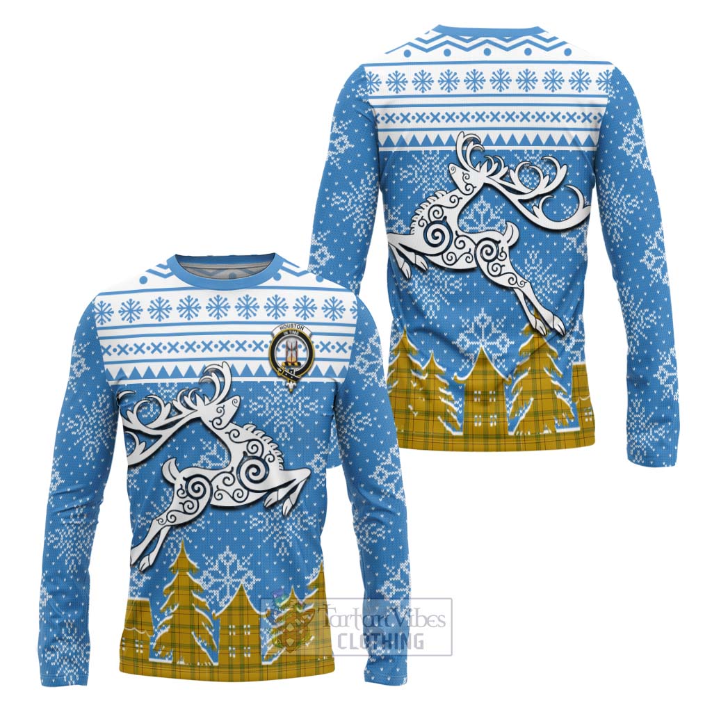 Tartan Vibes Clothing Houston Clan Christmas Long Sleeve T-Shirt Celtic Reindeer Style