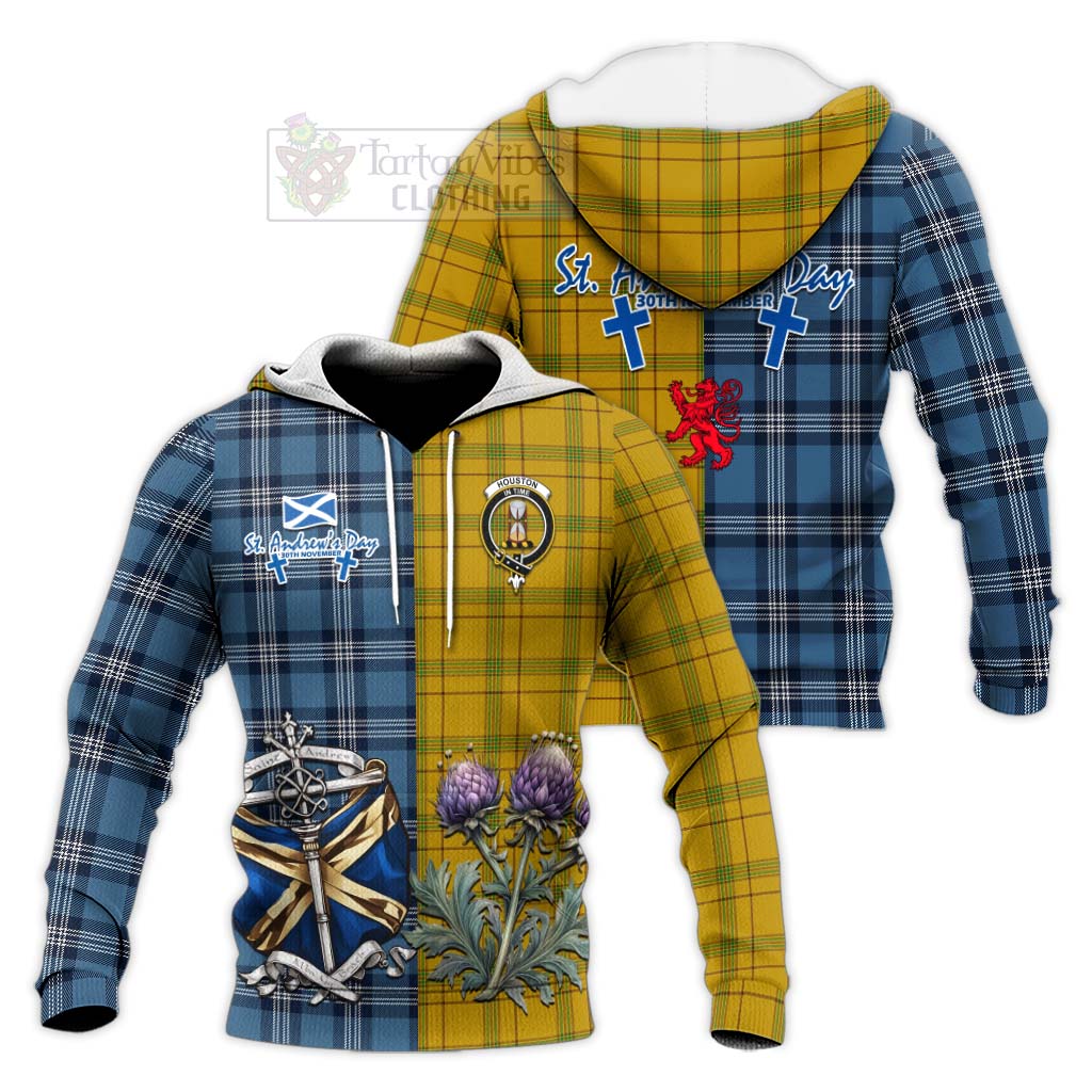 Tartan Vibes Clothing Houston Tartan Knitted Hoodie Happy St. Andrew's Day Half Tartan Style