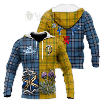 Houston Tartan Knitted Hoodie Happy St. Andrew's Day Half Tartan Style