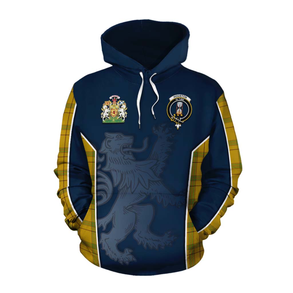 Tartan Vibes Clothing Houston Tartan Cotton Hoodie with Family Crest and Lion Rampant Vibes Sport Style