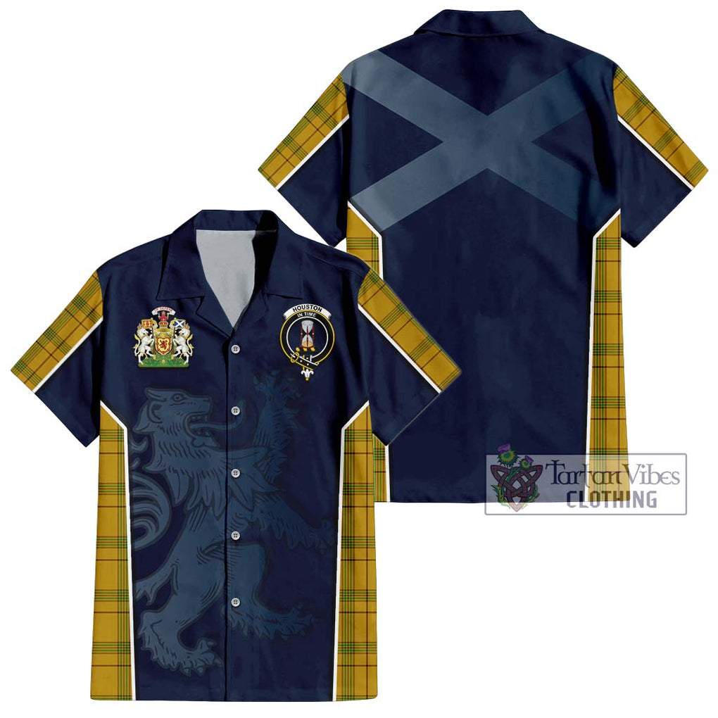 Houston Tartan Short Sleeve Button Shirt with Family Crest and Lion Rampant Vibes Sport Style Kid - Tartan Vibes Clothing