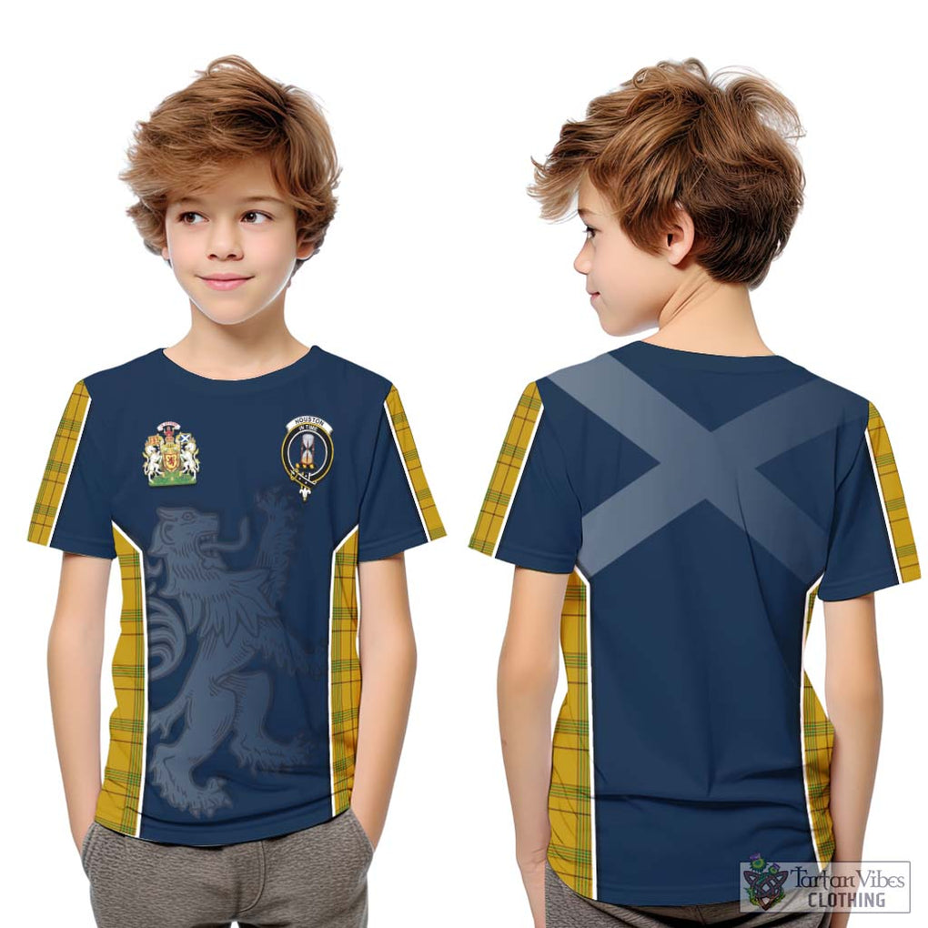 Houston Tartan Kid T-Shirt with Family Crest and Lion Rampant Vibes Sport Style Youth XL Size14 - Tartan Vibes Clothing