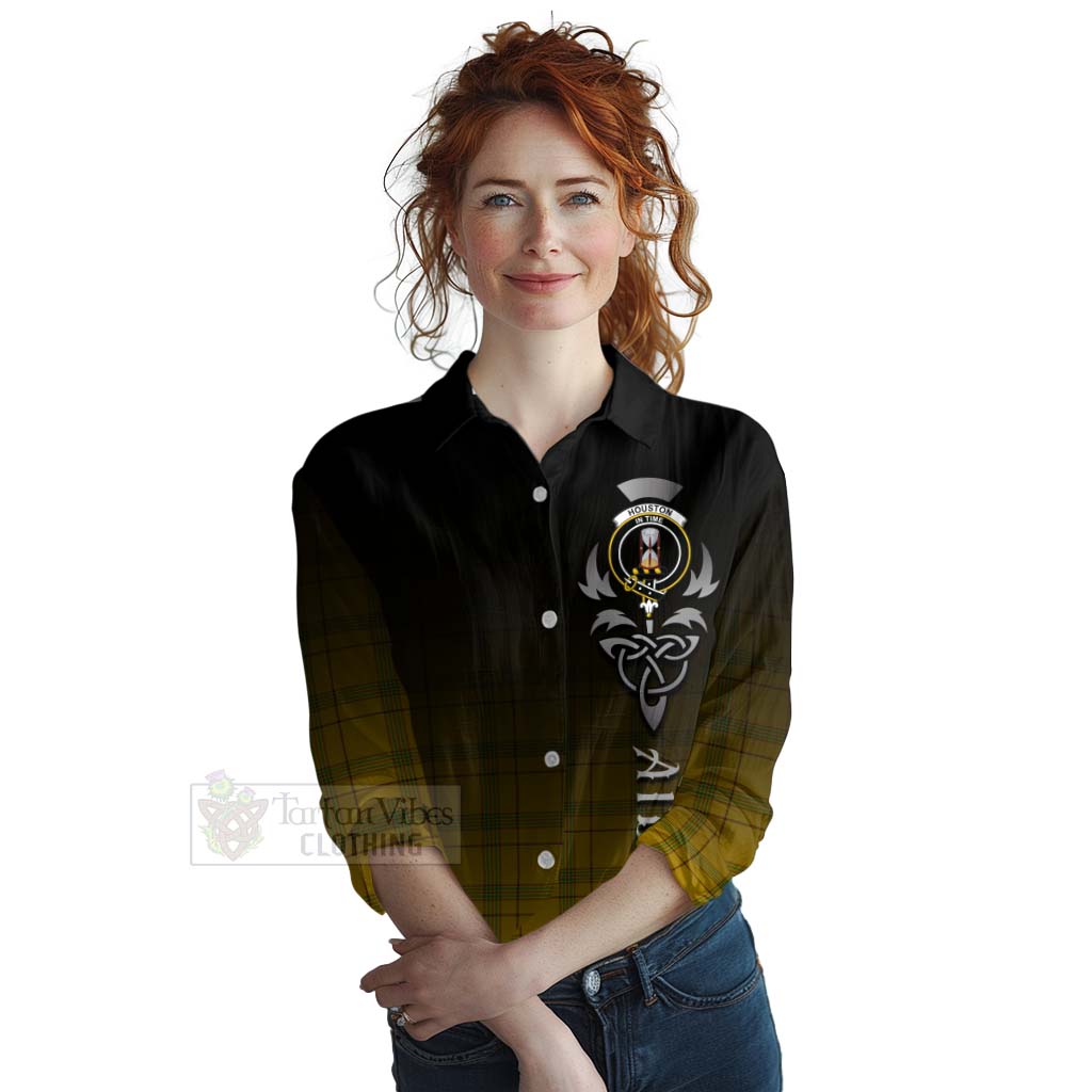 Tartan Vibes Clothing Houston Tartan Women's Casual Shirt Featuring Alba Gu Brath Family Crest Celtic Inspired