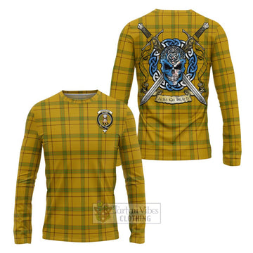 Houston Tartan Long Sleeve T-Shirt with Family Crest Celtic Skull Style