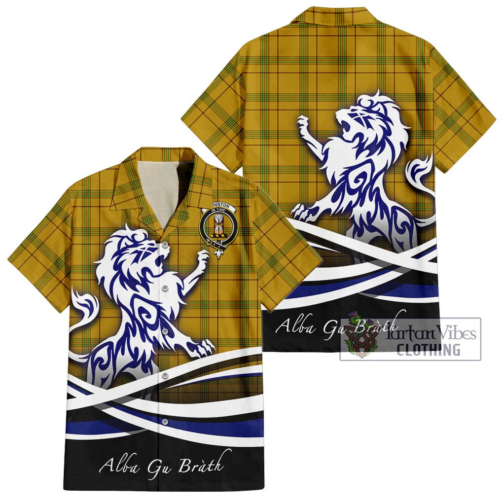 Houston Tartan Short Sleeve Button Shirt with Alba Gu Brath Regal Lion Emblem Kid - Tartanvibesclothing Shop