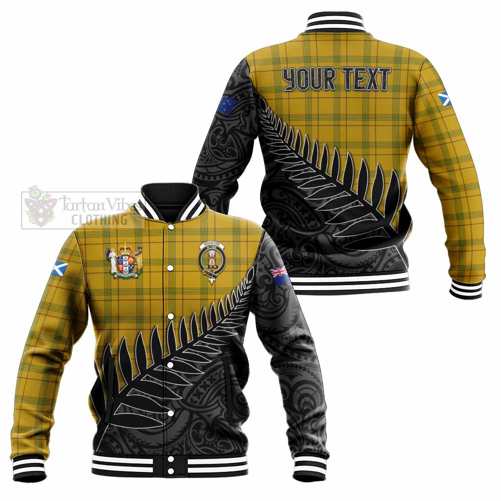 Tartan Vibes Clothing Houston Crest Tartan Baseball Jacket with New Zealand Silver Fern Half Style