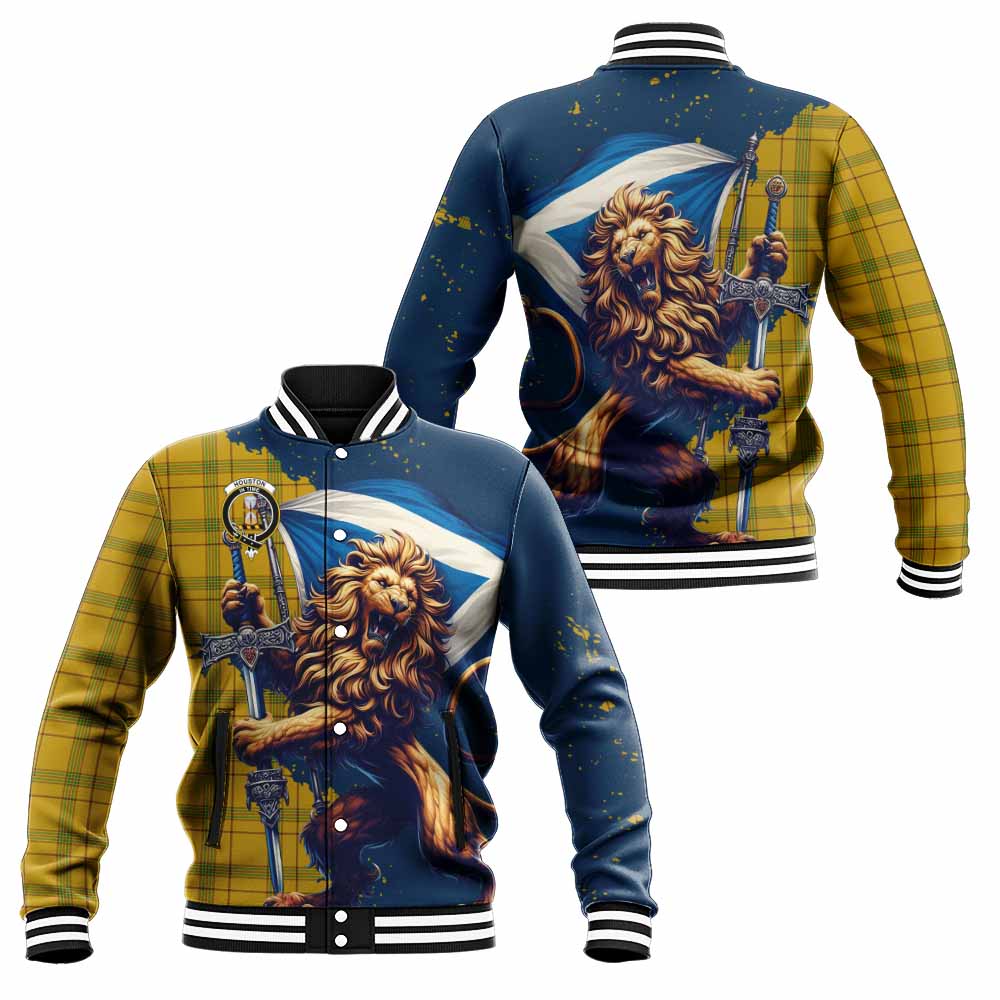 Tartan Vibes Clothing Houston Tartan Family Crest Baseball Jacket with Scottish Majestic Lion