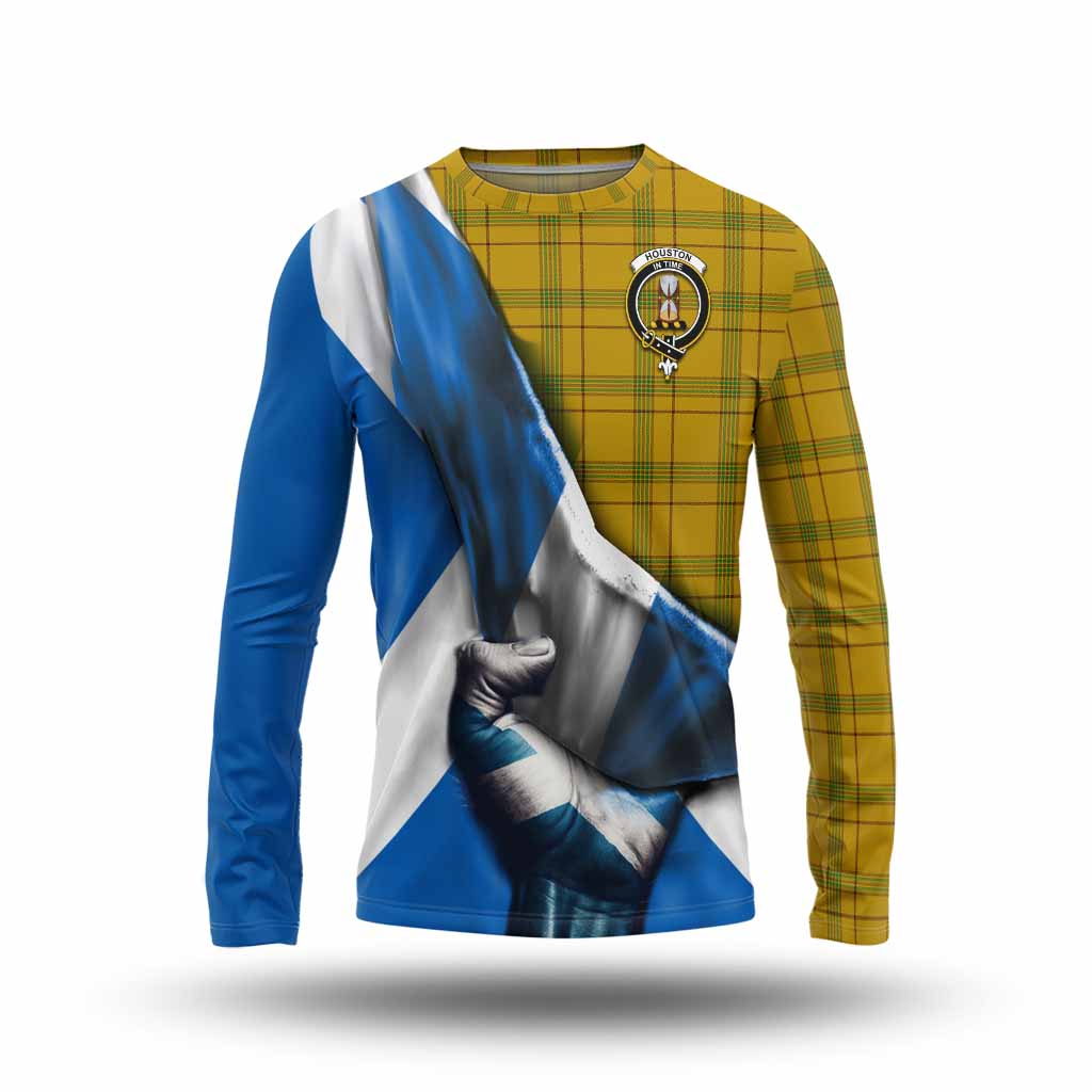 Tartan Vibes Clothing Houston Tartan Long Sleeve T-Shirt with Family Crest Scotland Patriotic Style