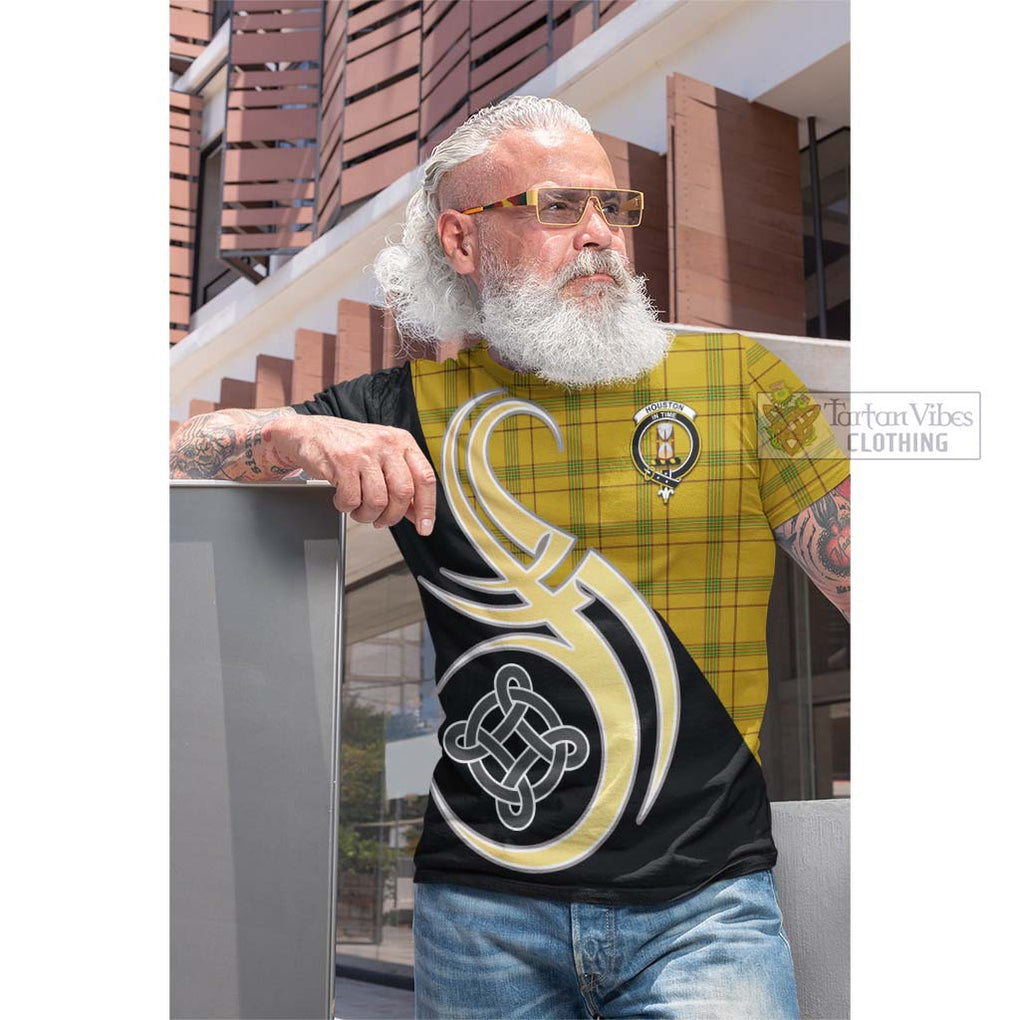 Tartan Vibes Clothing Houston Tartan Cotton T-shirt with Family Crest and Celtic Symbol Style