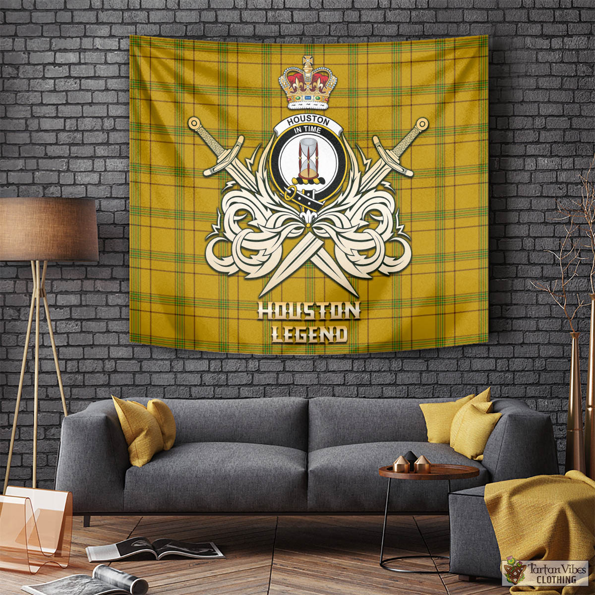 Tartan Vibes Clothing Houston Tartan Tapestry with Clan Crest and the Golden Sword of Courageous Legacy