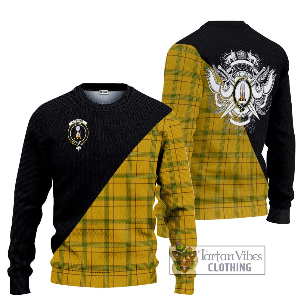 Houston Tartan Knitted Sweater with Family Crest and Military Logo Style Unisex - Tartanvibesclothing Shop