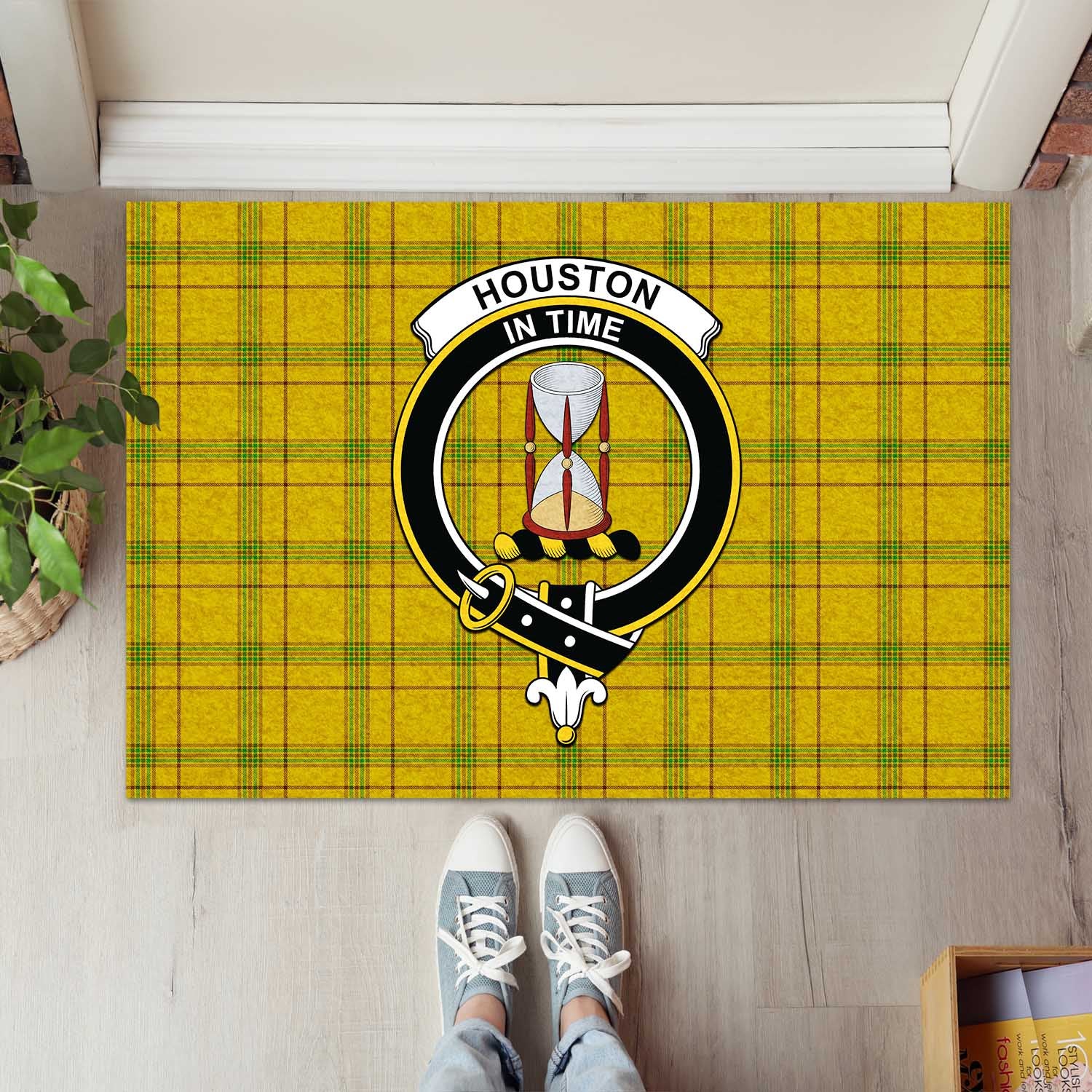 Houston Tartan Door Mat with Family Crest - Tartanvibesclothing