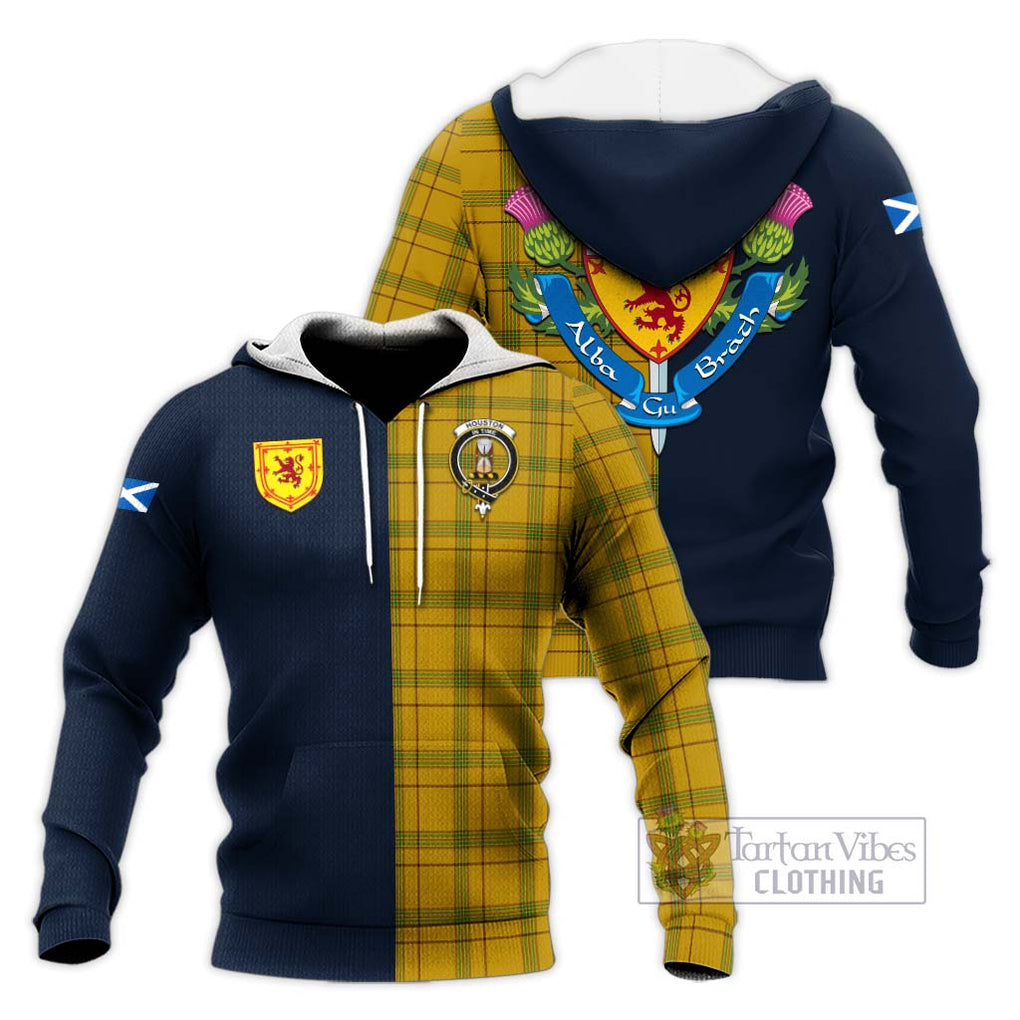 Tartan Vibes Clothing Houston Tartan Knitted Hoodie with Scottish Lion Royal Arm Half Style