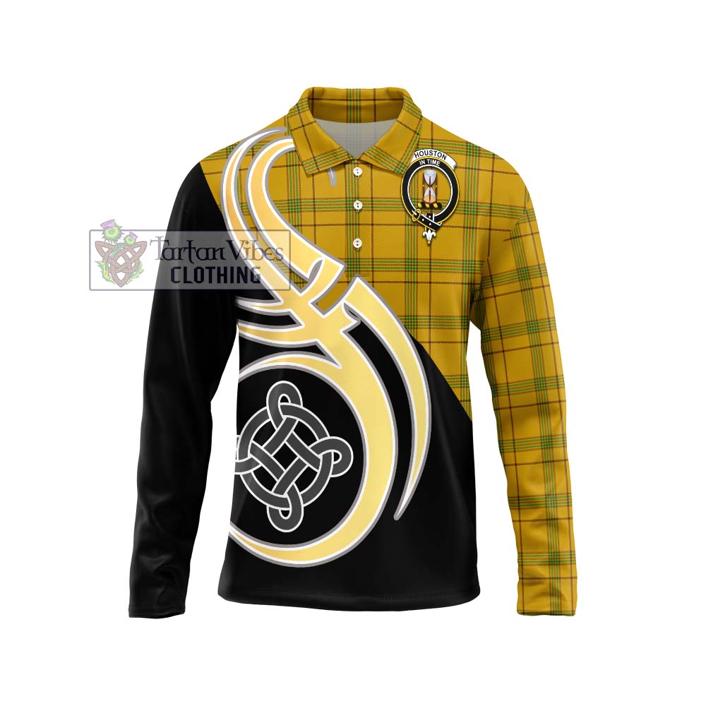 Houston Tartan Long Sleeve Polo Shirt with Family Crest and Celtic Symbol Style Unisex - Tartan Vibes Clothing