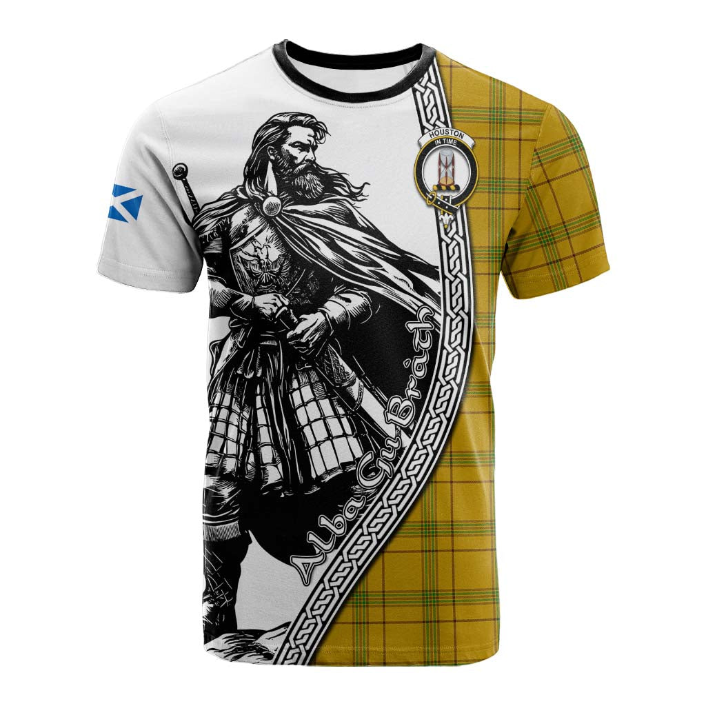 Houston Tartan Clan Crest Cotton T-shirt with Highlander Warrior Celtic Style