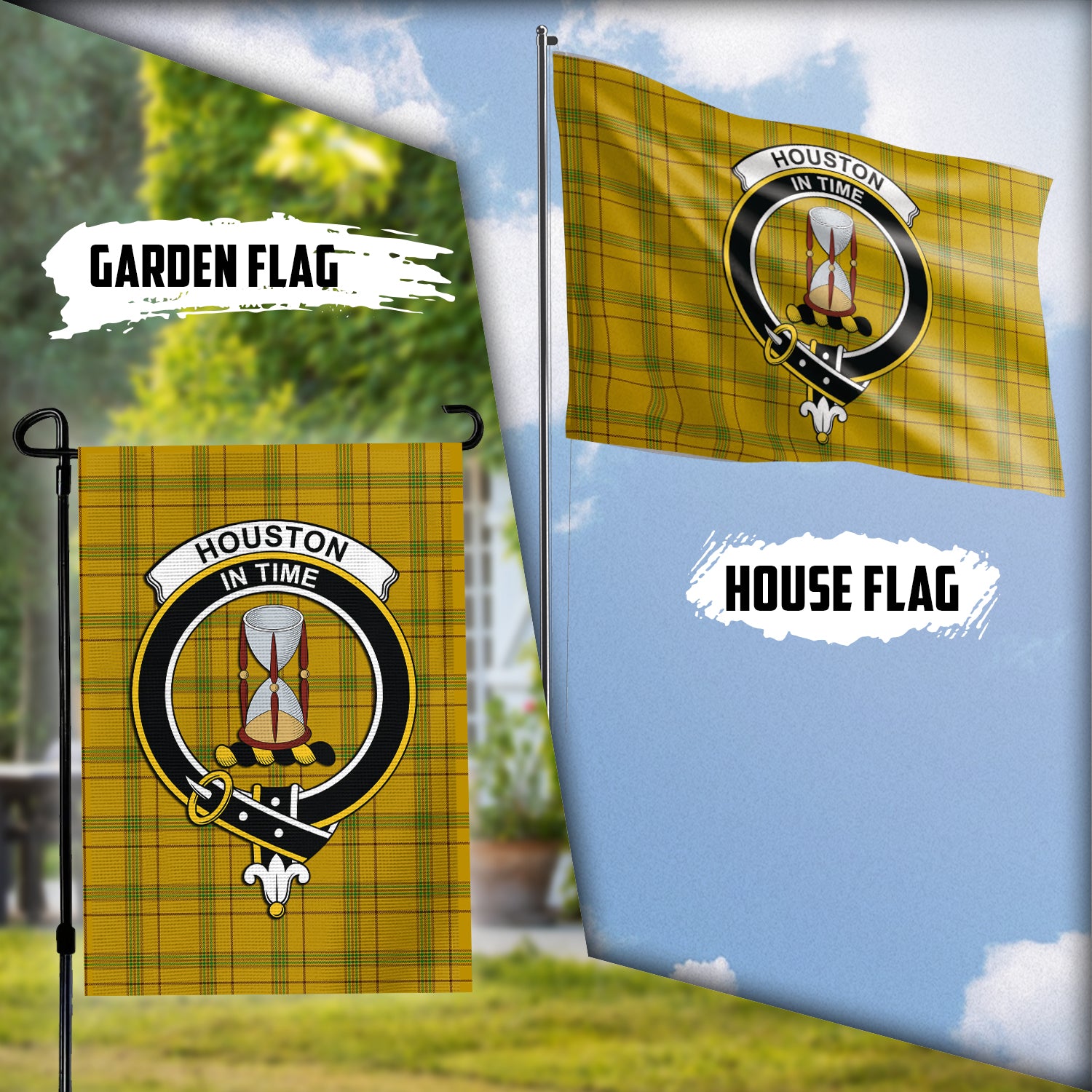 Houston Tartan Flag with Family Crest Garden Flag (Vertical) - Tartan Vibes Clothing