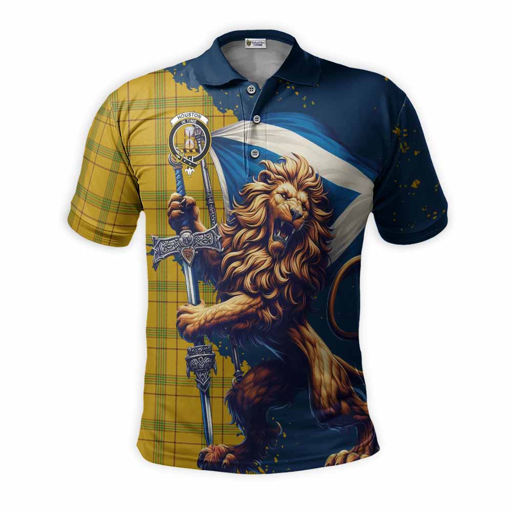 Tartan Vibes Clothing Houston Tartan Family Crest Men's Polo Shirt with Scottish Majestic Lion