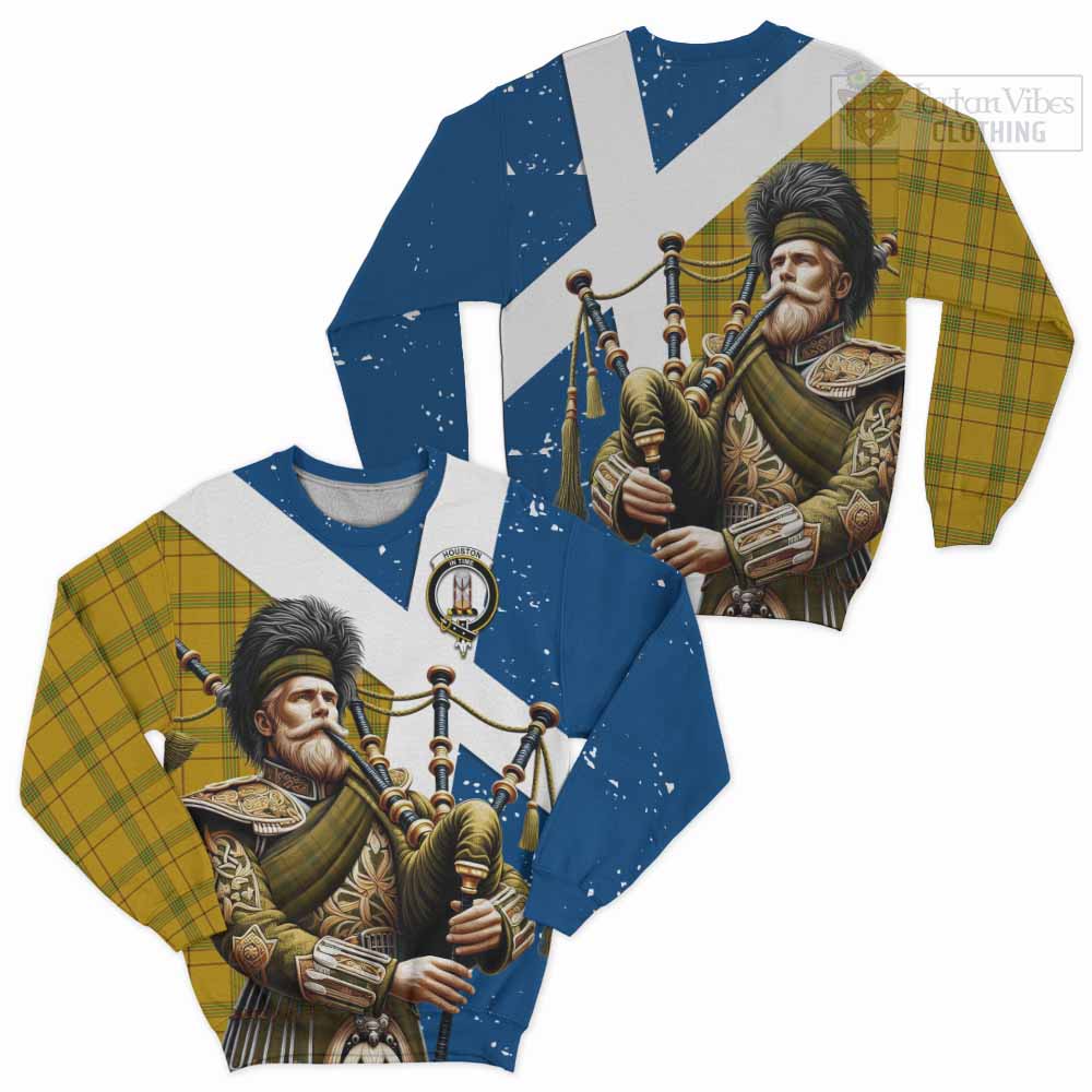 Tartan Vibes Clothing Houston Tartan Sweatshirt with Family Crest Scottish Bagpiper Vibes