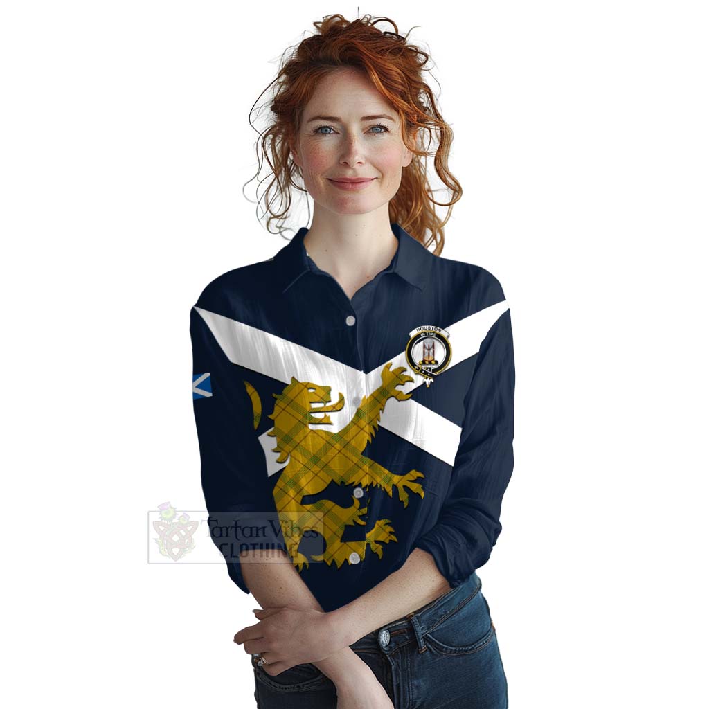 Tartan Vibes Clothing Houston Tartan Lion Rampant Women's Casual Shirt Proudly Display Your Heritage with Alba Gu Brath and Clan Name