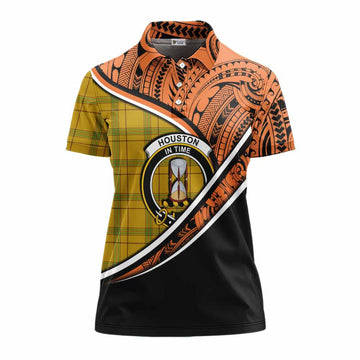 Houston Crest Tartan Women's Polo Shirt with Polynesian Vibes Style - Orange Version