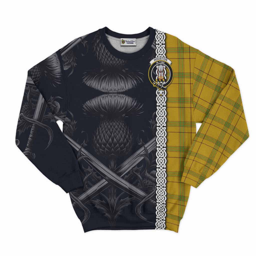 Tartan Vibes Clothing Houston Tartan Sweatshirt with Family Crest Cross Sword Thistle Celtic Vibes