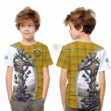 Houston Tartan Kid T-Shirt with Family Crest and St. Andrew's Cross Accented by Thistle Vines