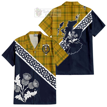 Houston Tartan Short Sleeve Button Shirt Featuring Thistle and Scotland Map