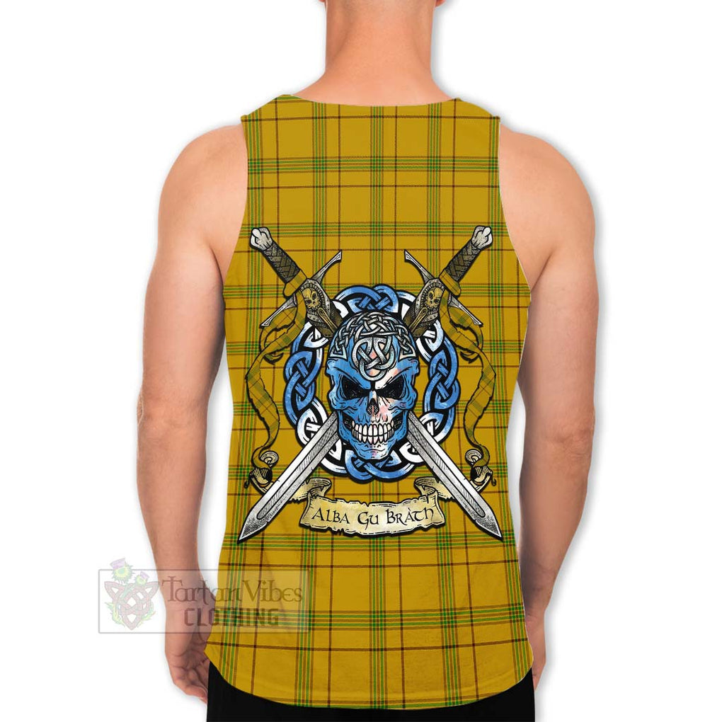 Tartan Vibes Clothing Houston Tartan Men's Tank Top with Family Crest Celtic Skull Style