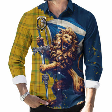 Houston Tartan Family Crest Long Sleeve Button Shirt with Scottish Majestic Lion