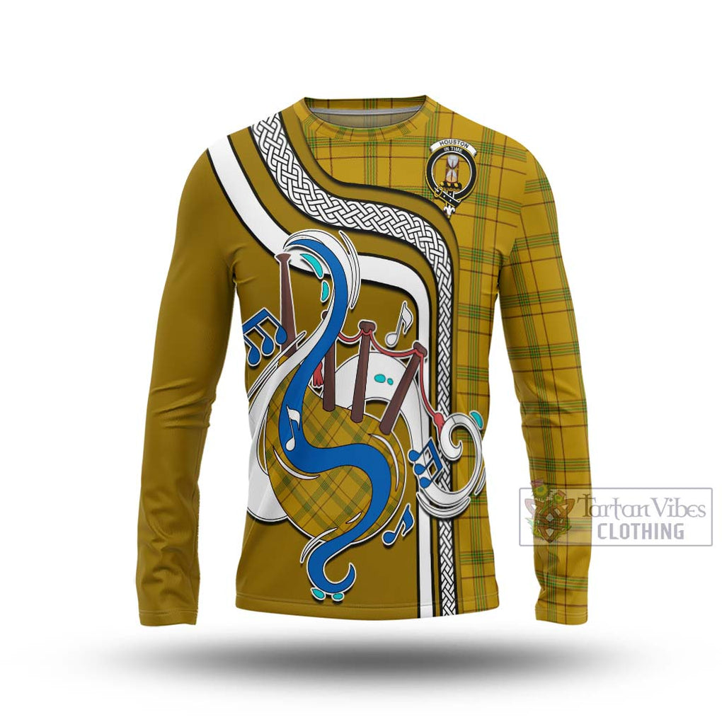 Tartan Vibes Clothing Houston Tartan Long Sleeve T-Shirt with Epic Bagpipe Style