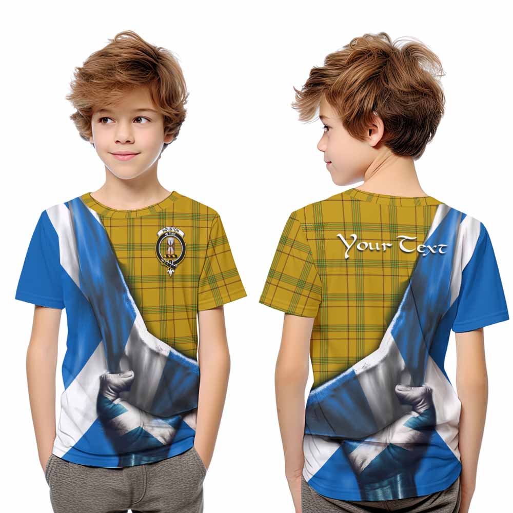 Tartan Vibes Clothing Houston Tartan Kid T-Shirt with Family Crest Scotland Patriotic Style