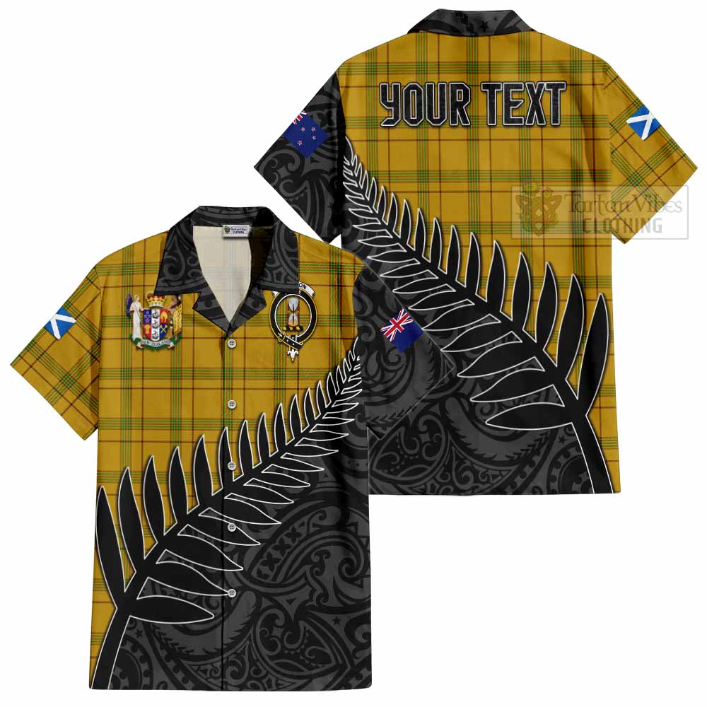 Tartan Vibes Clothing Houston Crest Tartan Short Sleeve Button Shirt with New Zealand Silver Fern Half Style