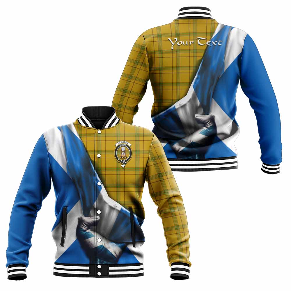 Tartan Vibes Clothing Houston Tartan Baseball Jacket with Family Crest Scotland Patriotic Style