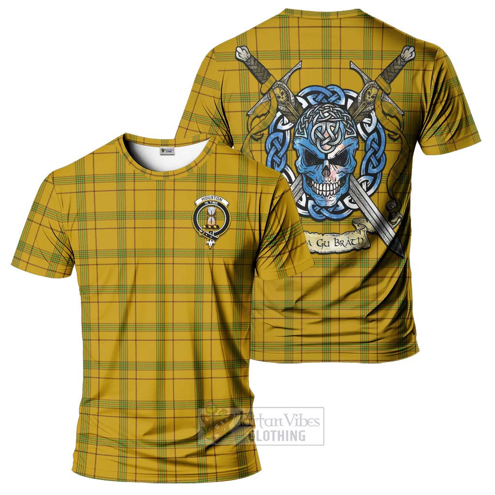 Tartan Vibes Clothing Houston Tartan T-Shirt with Family Crest Celtic Skull Style