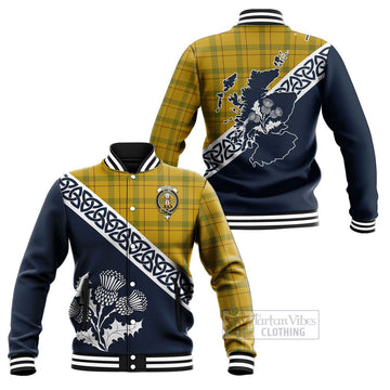 Houston Tartan Baseball Jacket Featuring Thistle and Scotland Map