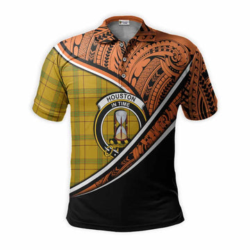 Houston Crest Tartan Polo Shirt with Polynesian Vibes Style - Orange Version