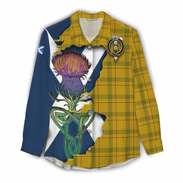 Houston Tartan Family Crest Women's Casual Shirt Scottish Thistle Celtic Inspired Female - Tartan Vibes Clothing