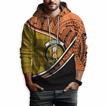 Houston Crest Tartan Hoodie with Polynesian Vibes Style - Orange Version