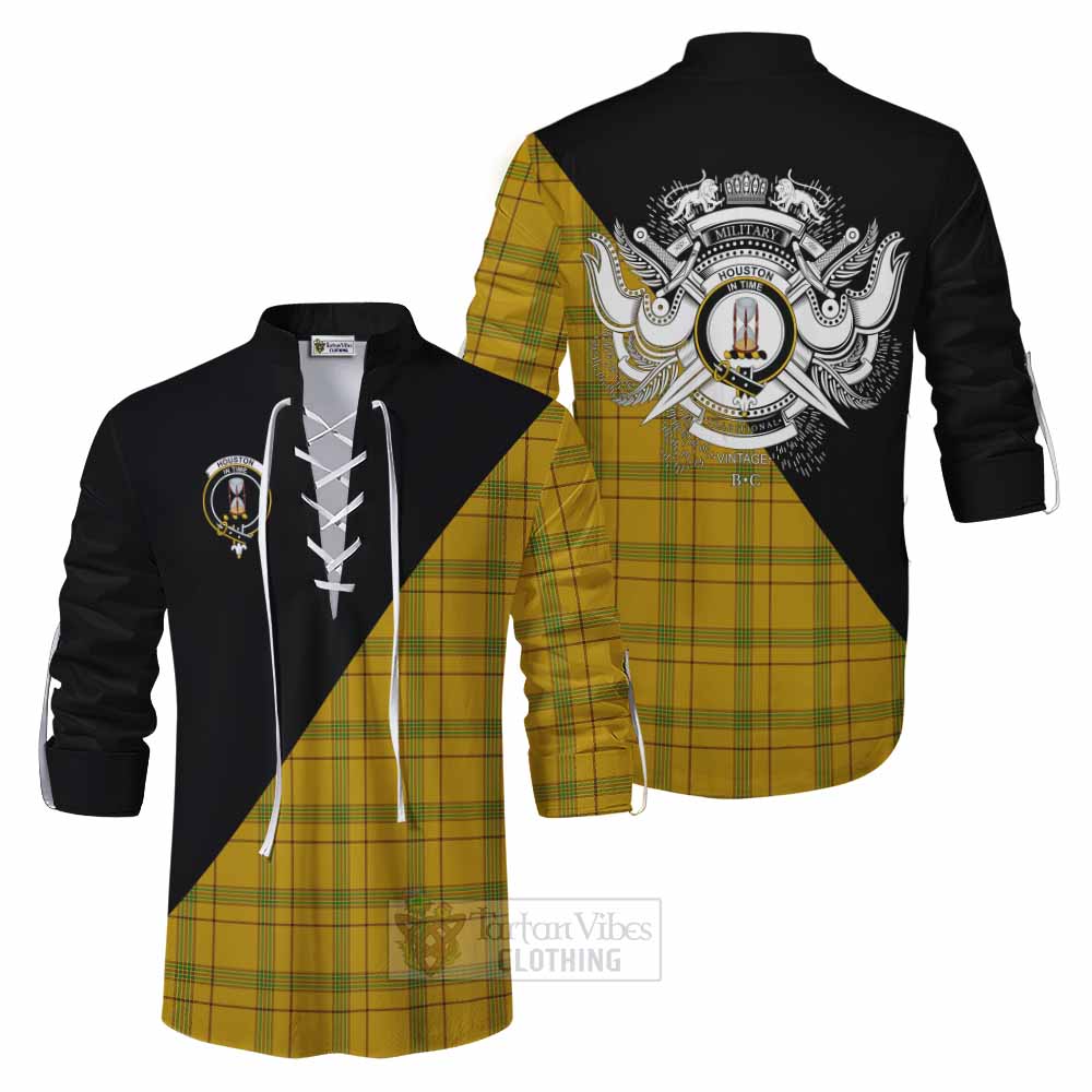 Tartan Vibes Clothing Houston Tartan Ghillie Kilt Shirt with Family Crest and Military Logo Style