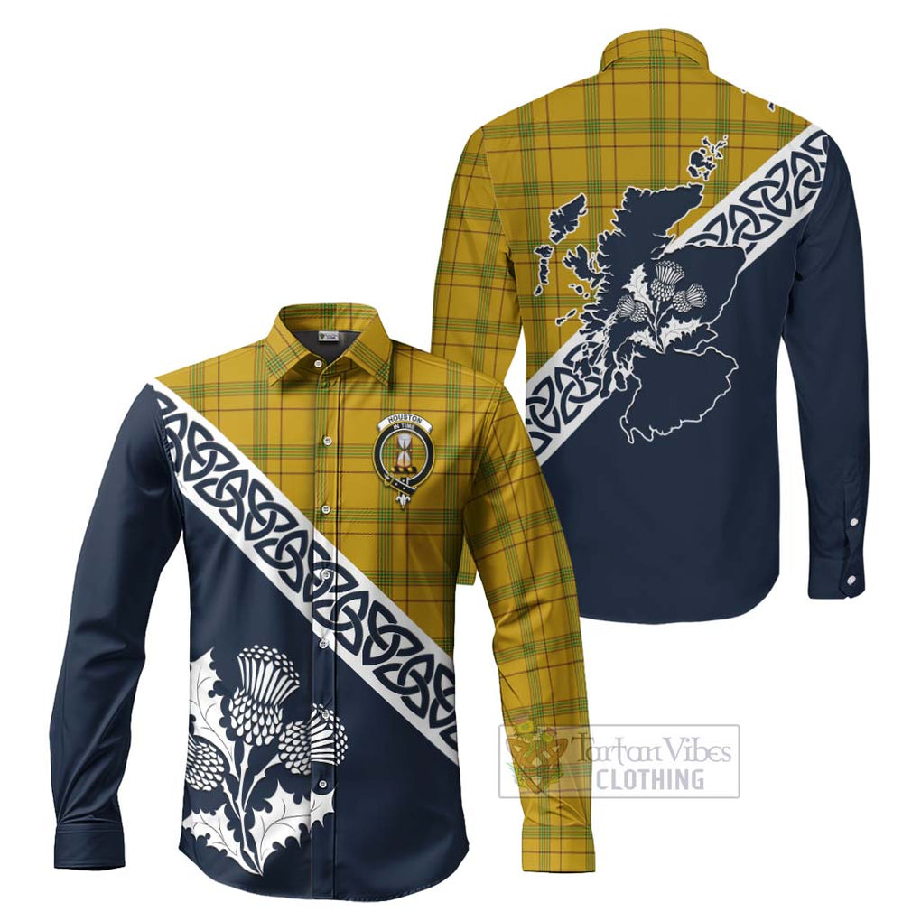 Tartan Vibes Clothing Houston Tartan Long Sleeve Button Shirt Featuring Thistle and Scotland Map