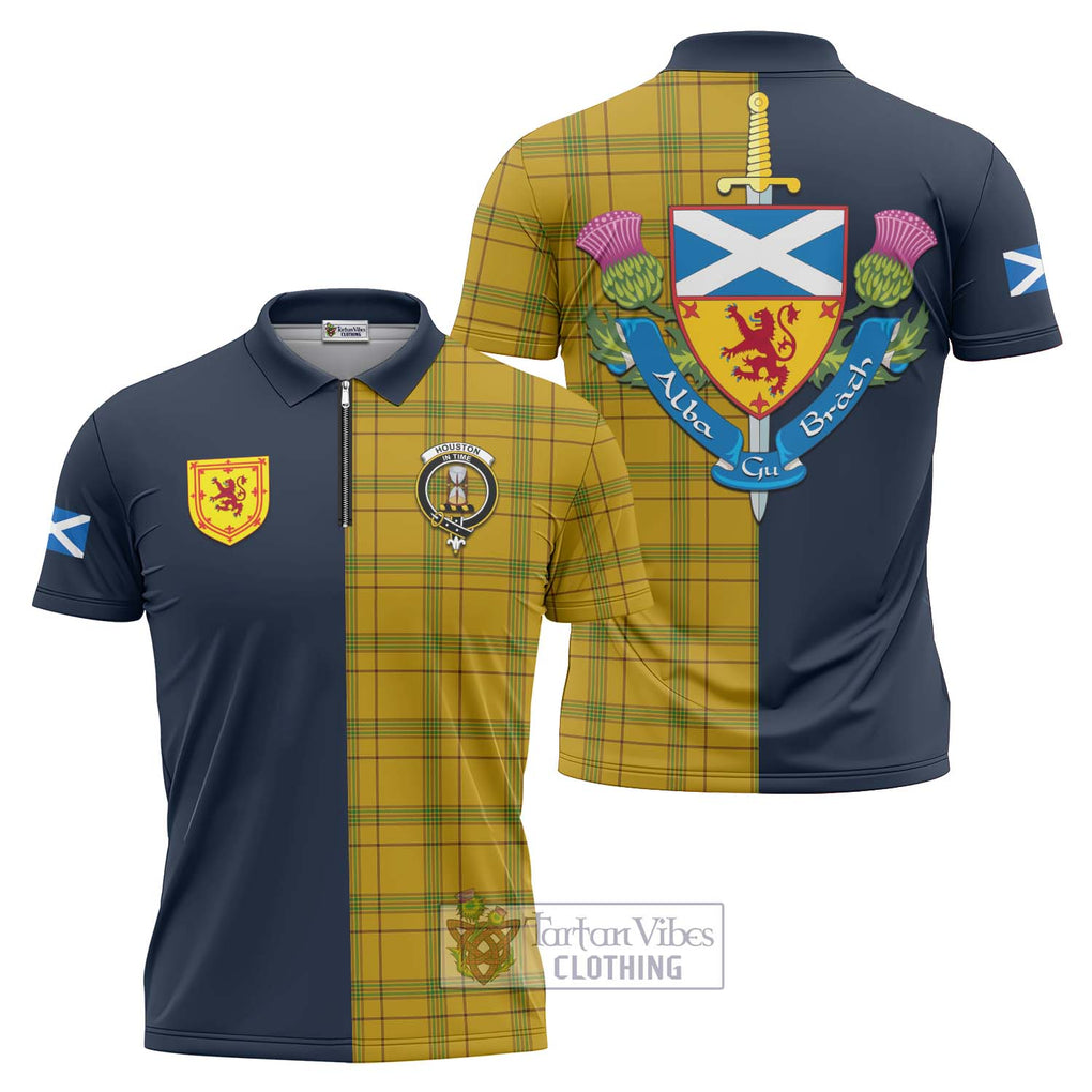 Tartan Vibes Clothing Houston Tartan Zipper Polo Shirt with Scottish Lion Royal Arm Half Style