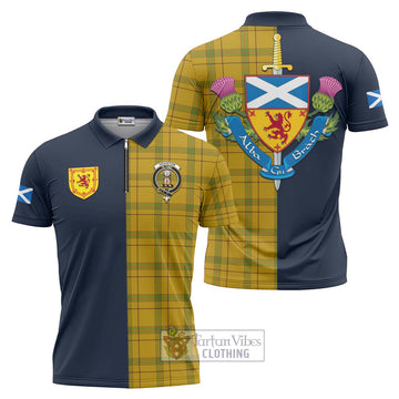 Houston Tartan Zipper Polo Shirt Alba with Scottish Lion Royal Arm Half Style