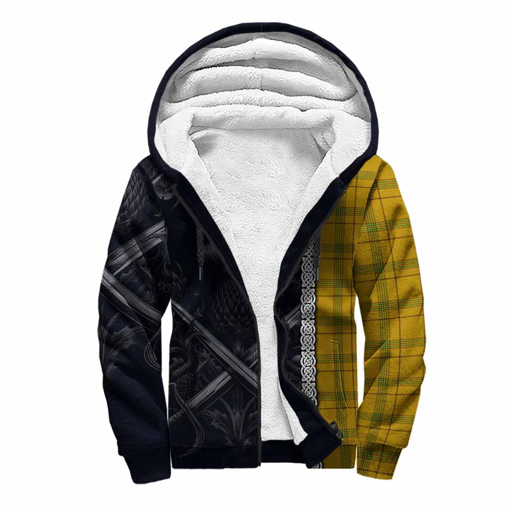 Tartan Vibes Clothing Houston Tartan Sherpa Hoodie with Family Crest Cross Sword Thistle Celtic Vibes