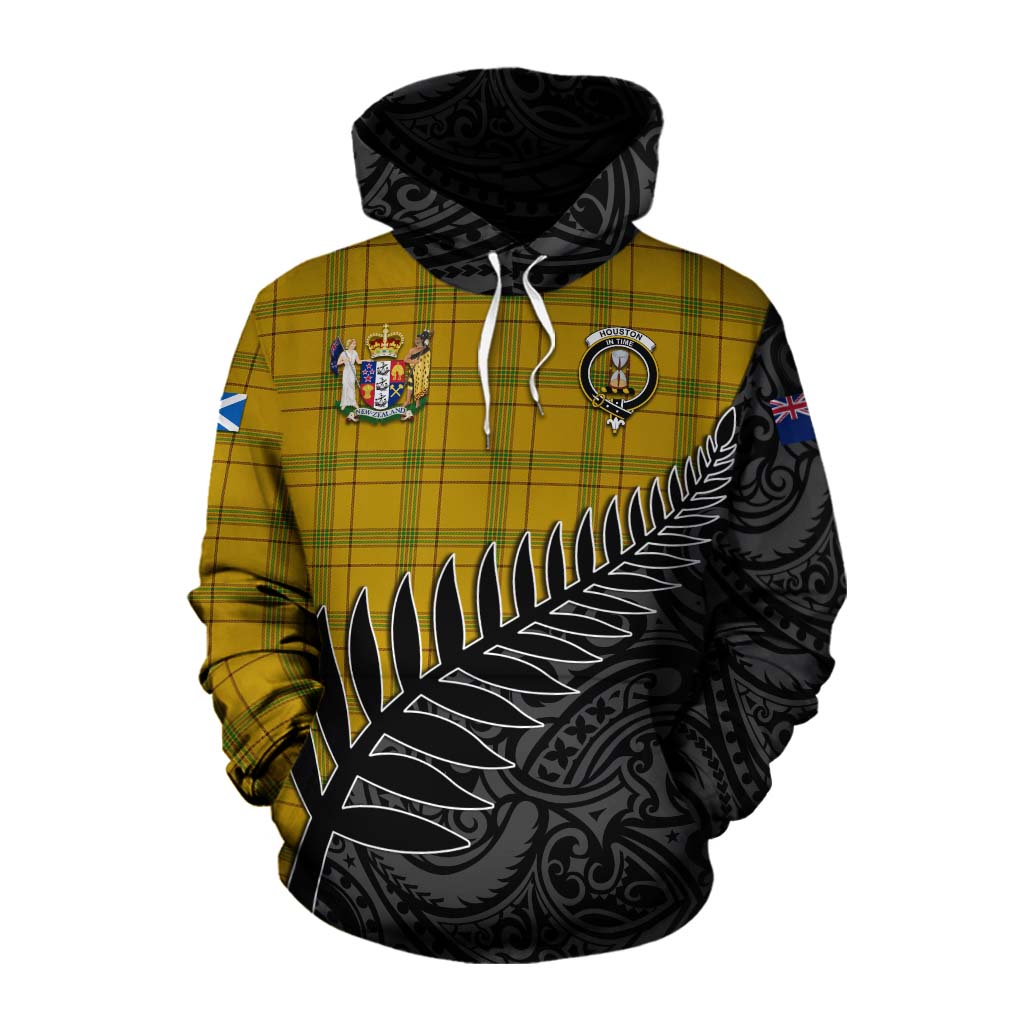 Tartan Vibes Clothing Houston Crest Tartan Cotton Hoodie with New Zealand Silver Fern Half Style