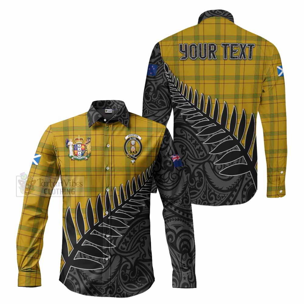 Tartan Vibes Clothing Houston Crest Tartan Long Sleeve Button Shirt with New Zealand Silver Fern Half Style